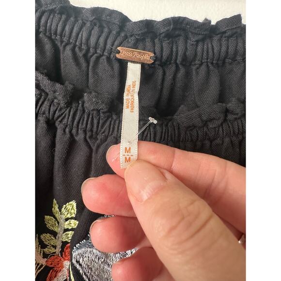 Free People Dress M Fleur Du Jour Black Embroidered Off Shoulder Mini Boho C16 - Picture 4 of 9